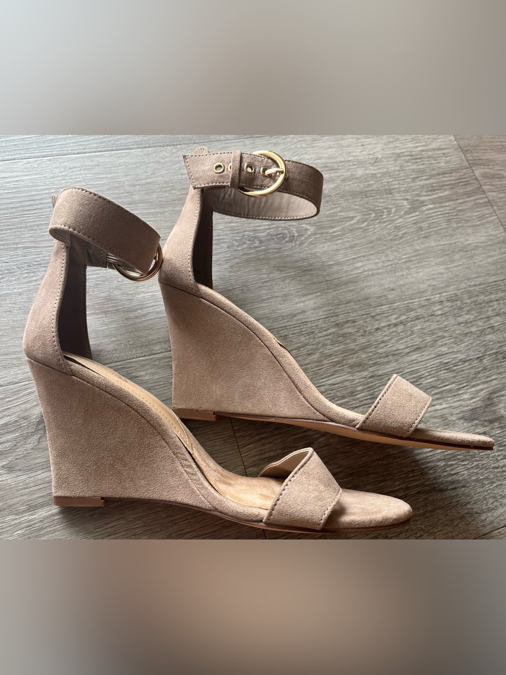 Justfab Women's Taupe Wedge Sandals with Ankle Strap